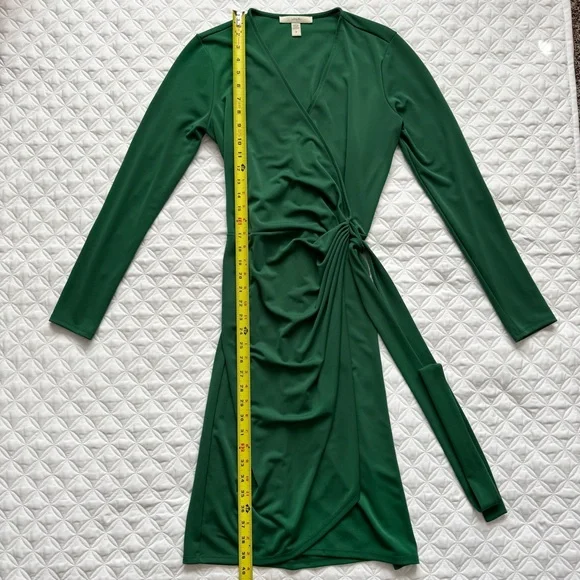 Lark & Ro Emerald Green Jersey Fabric Long Sleeve Wrap Tie Dress Size M - Picture 3 of 15